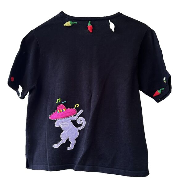 Christina Rotelli Cat Sweater Cat Fiesta 3D Size Small Mexican Margarita Vintage - Picture 9 of 12